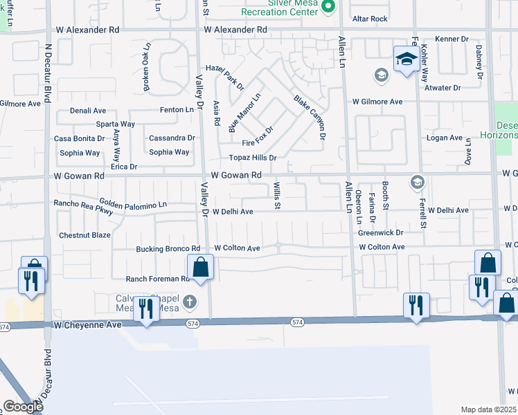 map of restaurants, bars, coffee shops, grocery stores, and more near 4024 West Delhi Avenue in North Las Vegas