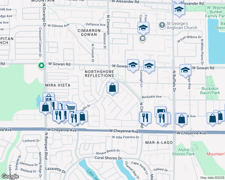 map of restaurants, bars, coffee shops, grocery stores, and more near 7912 Seabourn Court in Las Vegas