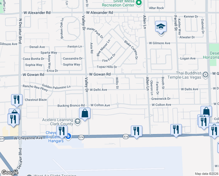 map of restaurants, bars, coffee shops, grocery stores, and more near 4024 West Delhi Avenue in North Las Vegas