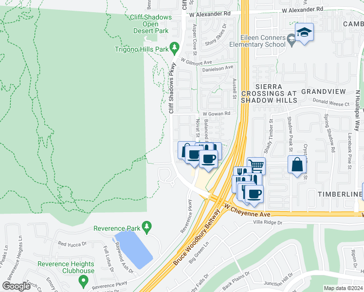 map of restaurants, bars, coffee shops, grocery stores, and more near 10650 Calico Mountain Avenue in Las Vegas