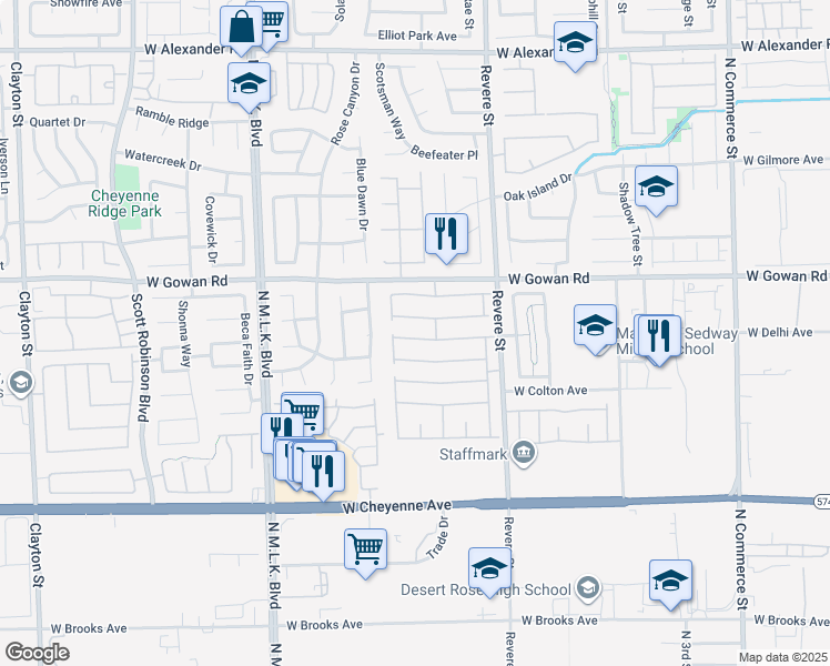 map of restaurants, bars, coffee shops, grocery stores, and more near 1002 Harp Way in North Las Vegas