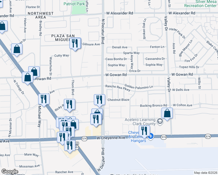 map of restaurants, bars, coffee shops, grocery stores, and more near 4712 Stable in North Las Vegas