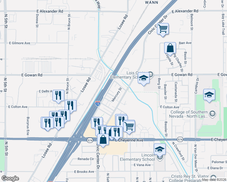 map of restaurants, bars, coffee shops, grocery stores, and more near 3505 Bulloch Street in North Las Vegas