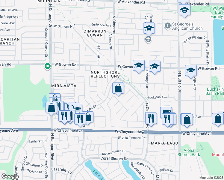 map of restaurants, bars, coffee shops, grocery stores, and more near 3432 Coconino Lane in Las Vegas