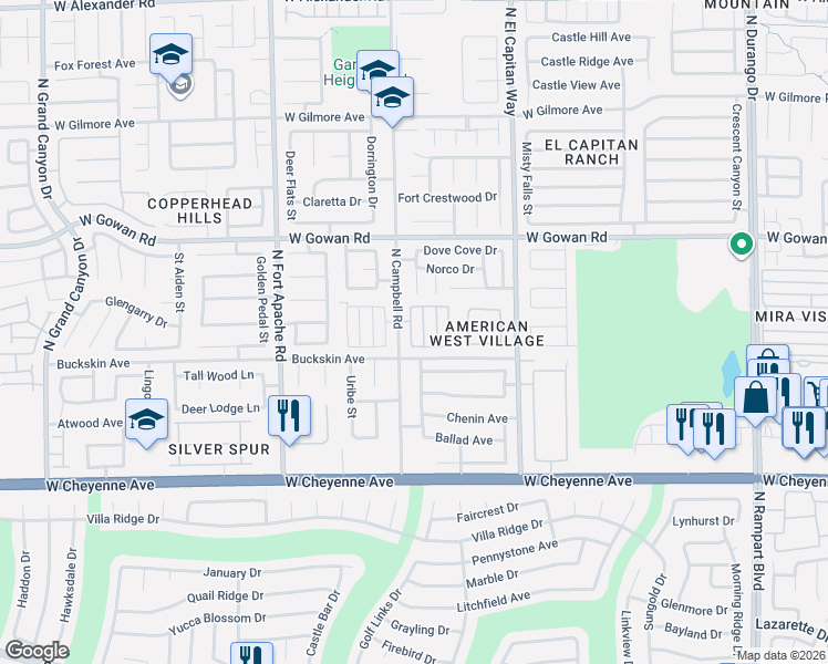 map of restaurants, bars, coffee shops, grocery stores, and more near 3472 Creek River Drive in Las Vegas