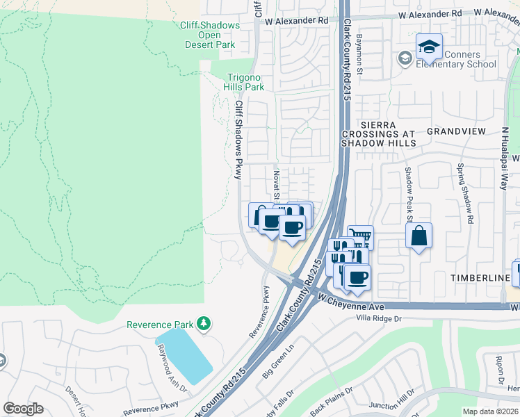 map of restaurants, bars, coffee shops, grocery stores, and more near 3401 Cactus Mountain Street in Las Vegas