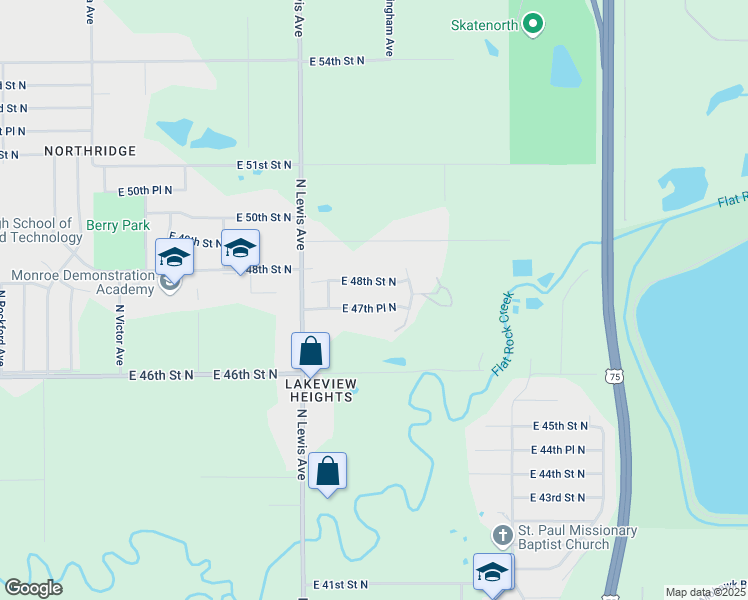 map of restaurants, bars, coffee shops, grocery stores, and more near 2548 East 48th Street North in Tulsa