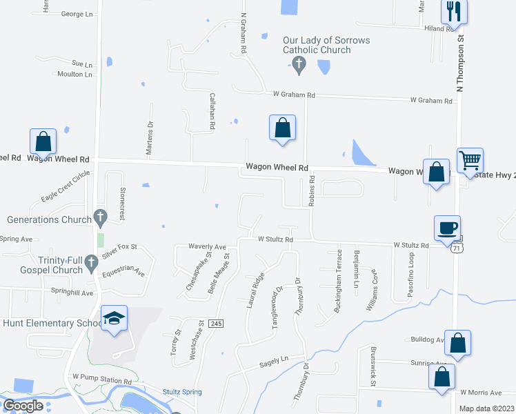 map of restaurants, bars, coffee shops, grocery stores, and more near 4294 Kingsbury Cove in Springdale