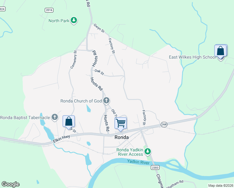 map of restaurants, bars, coffee shops, grocery stores, and more near 479 Factory Street in Ronda