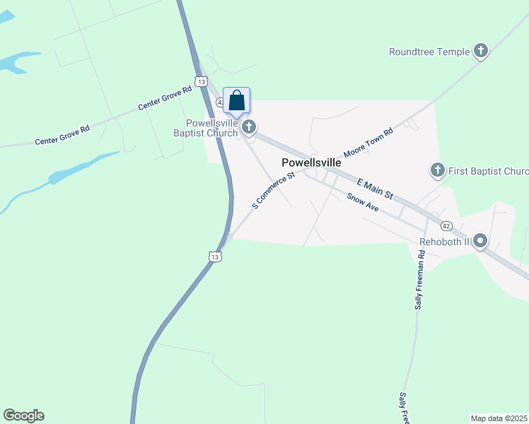 map of restaurants, bars, coffee shops, grocery stores, and more near 307 South Commerce Street in Colerain