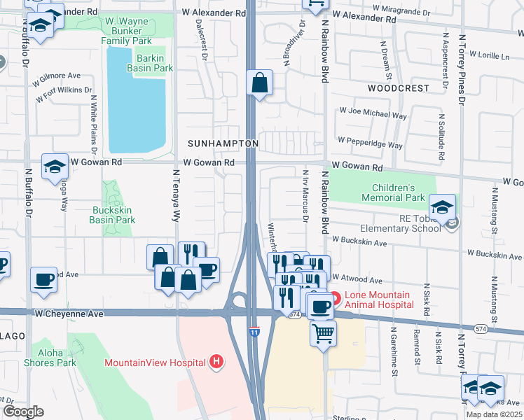 map of restaurants, bars, coffee shops, grocery stores, and more near 3428 Winterhaven Street in Las Vegas