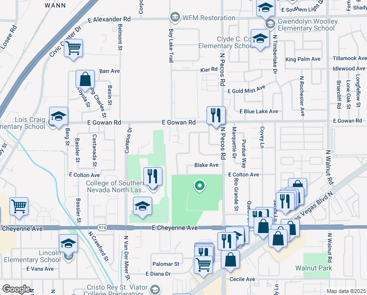 map of restaurants, bars, coffee shops, grocery stores, and more near 3501 Rio Robles Drive in North Las Vegas