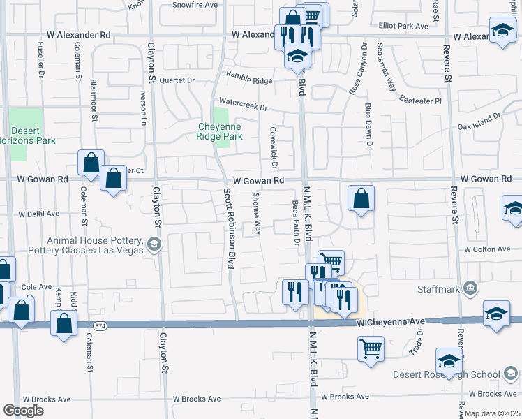map of restaurants, bars, coffee shops, grocery stores, and more near 3514 Shonna Way in North Las Vegas