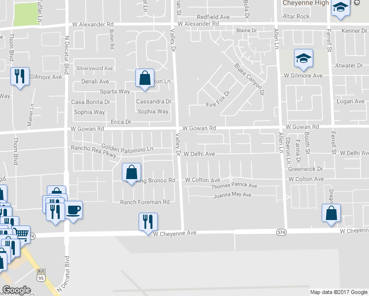 map of restaurants, bars, coffee shops, grocery stores, and more near 3513 Beebe Court in North Las Vegas