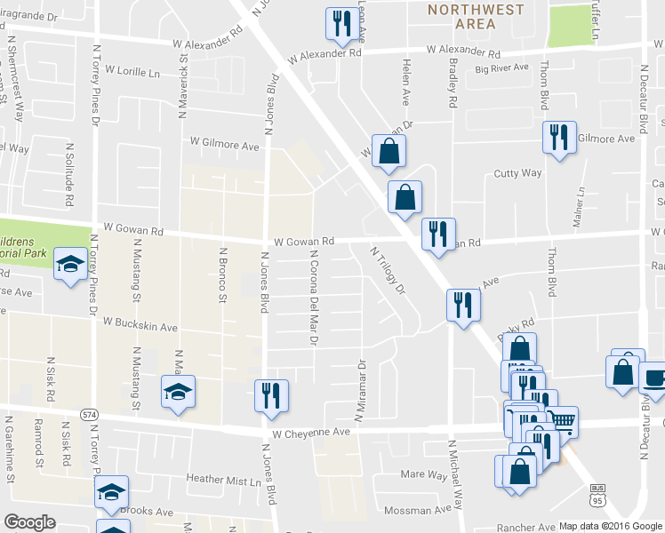 map of restaurants, bars, coffee shops, grocery stores, and more near 5821 West Westport Circle in Las Vegas