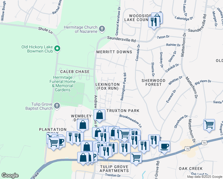 map of restaurants, bars, coffee shops, grocery stores, and more near 832 Old Coach Court in Nashville