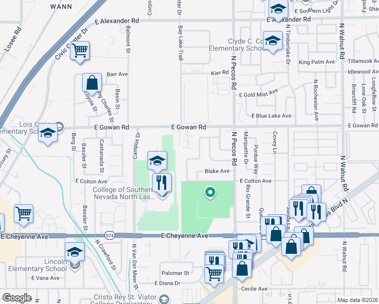 map of restaurants, bars, coffee shops, grocery stores, and more near 3500 Rio Robles Drive in North Las Vegas