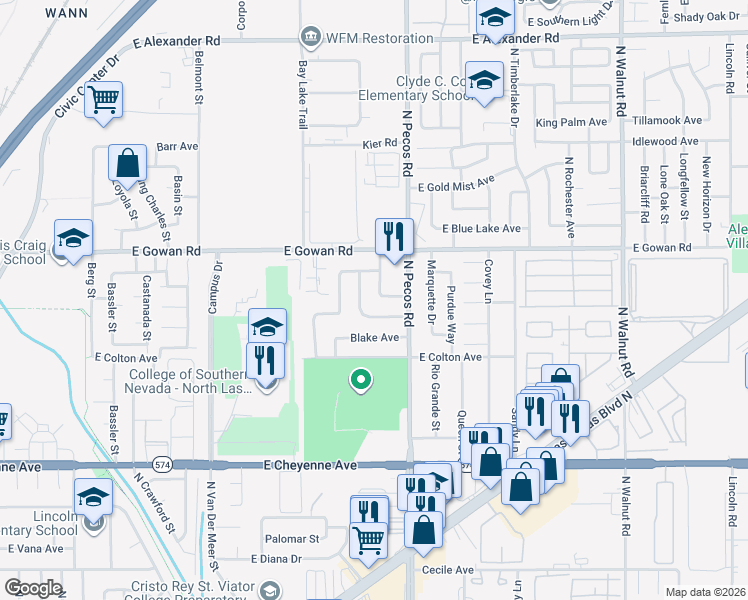 map of restaurants, bars, coffee shops, grocery stores, and more near 3501 Orvis Street in North Las Vegas
