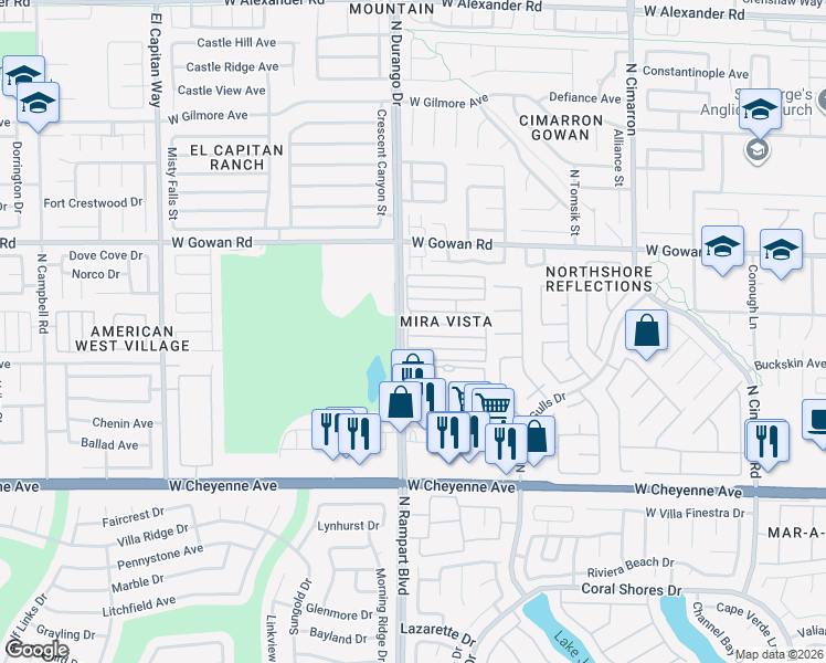 map of restaurants, bars, coffee shops, grocery stores, and more near 8465 Blue Island Avenue in Las Vegas