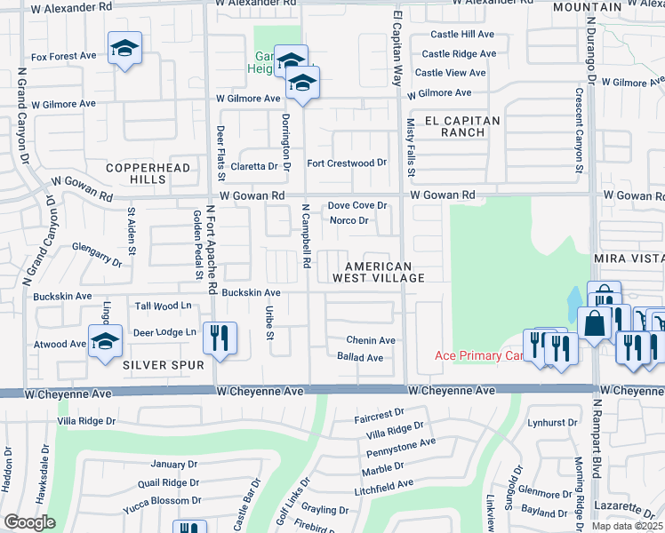 map of restaurants, bars, coffee shops, grocery stores, and more near 3472 Creek River Drive in Las Vegas