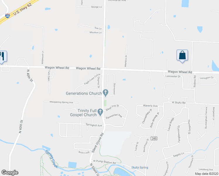 map of restaurants, bars, coffee shops, grocery stores, and more near 4201 Stonecrest Circle in Springdale