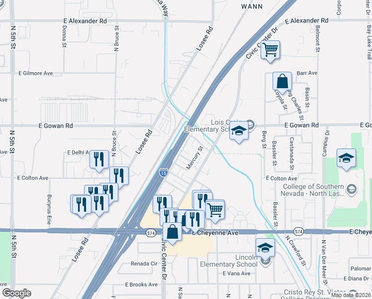 map of restaurants, bars, coffee shops, grocery stores, and more near 3505 Bulloch Street in North Las Vegas