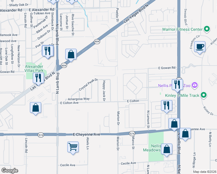 map of restaurants, bars, coffee shops, grocery stores, and more near 3485 Cactus Springs Drive in Las Vegas