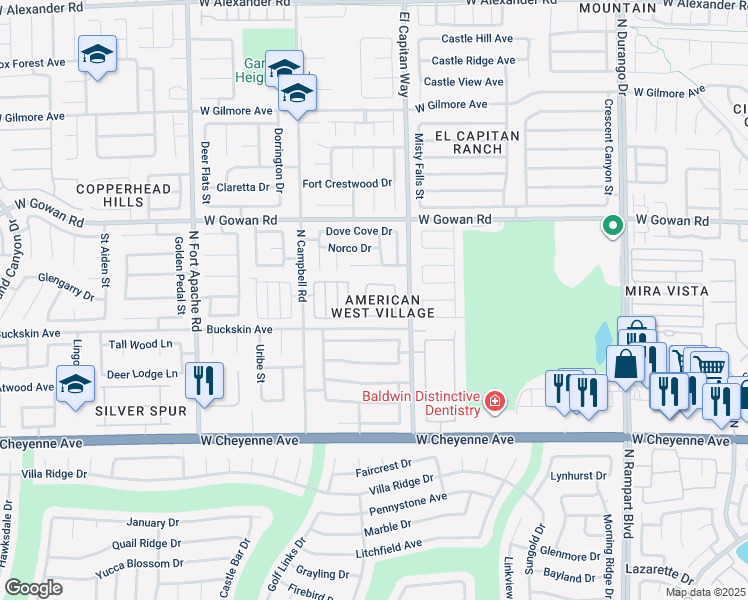 map of restaurants, bars, coffee shops, grocery stores, and more near 3436 Yorkminster Street in Las Vegas