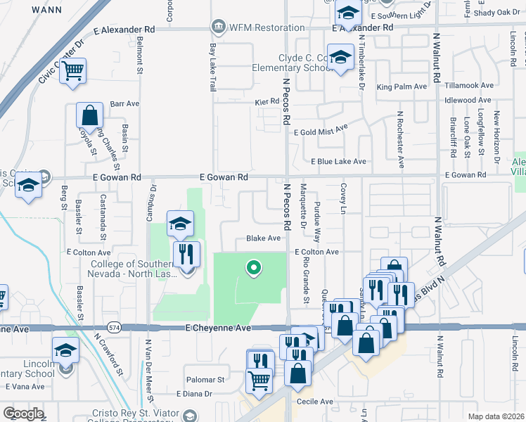 map of restaurants, bars, coffee shops, grocery stores, and more near 3501 Orvis Street in North Las Vegas