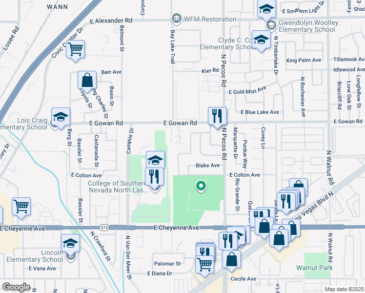 map of restaurants, bars, coffee shops, grocery stores, and more near 3501 Rio Robles Drive in North Las Vegas