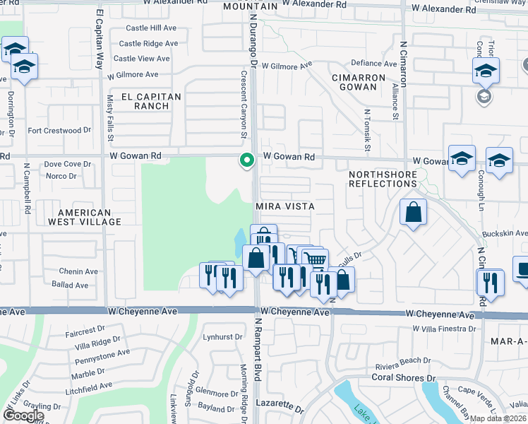 map of restaurants, bars, coffee shops, grocery stores, and more near 8465 Blue Island Avenue in Las Vegas