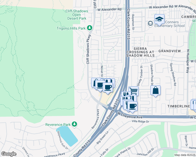 map of restaurants, bars, coffee shops, grocery stores, and more near 3401 Cactus Mountain Street in Las Vegas