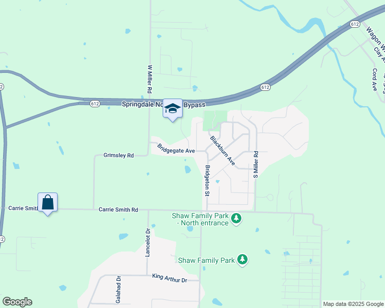 map of restaurants, bars, coffee shops, grocery stores, and more near 7681 Bridgegate Avenue in Springdale