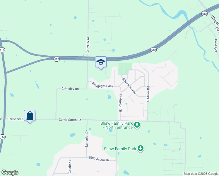 map of restaurants, bars, coffee shops, grocery stores, and more near 7715 Bridgegate Avenue in Springdale
