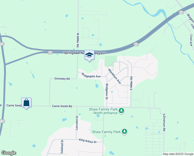 map of restaurants, bars, coffee shops, grocery stores, and more near 7715 Bridgegate Avenue in Springdale