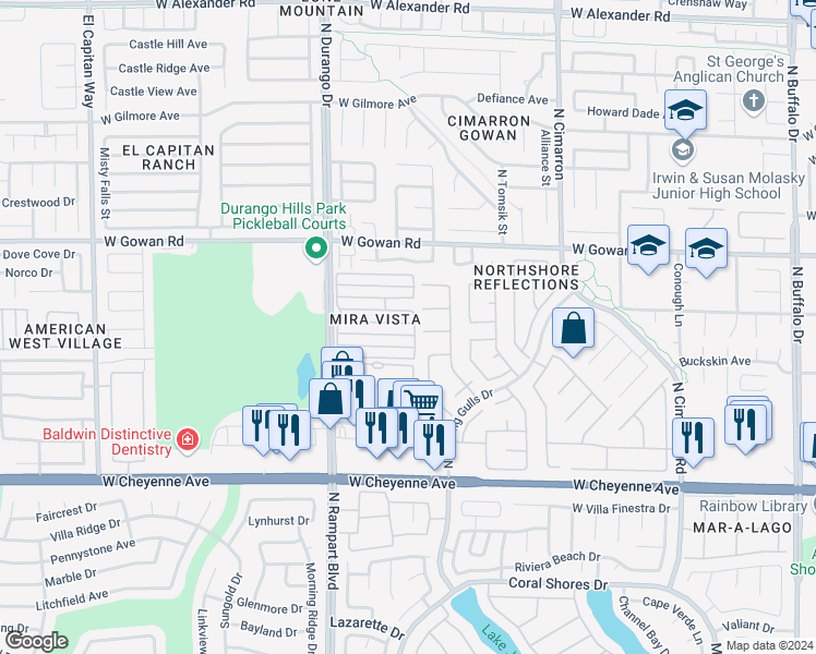 map of restaurants, bars, coffee shops, grocery stores, and more near 8405 Blue Island Avenue in Las Vegas