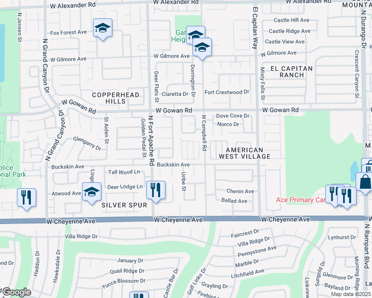 map of restaurants, bars, coffee shops, grocery stores, and more near 3459 Blue Heather Drive in Las Vegas