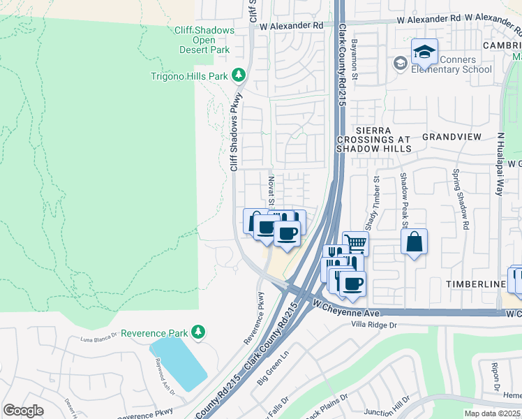 map of restaurants, bars, coffee shops, grocery stores, and more near 3401 Cactus Mountain Street in Las Vegas