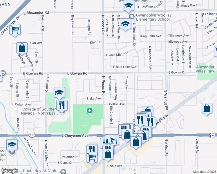 map of restaurants, bars, coffee shops, grocery stores, and more near 3511 Marquette Drive in Las Vegas