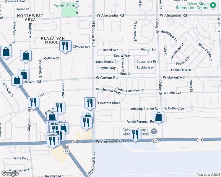map of restaurants, bars, coffee shops, grocery stores, and more near 4613 Golden Palomino Lane in North Las Vegas