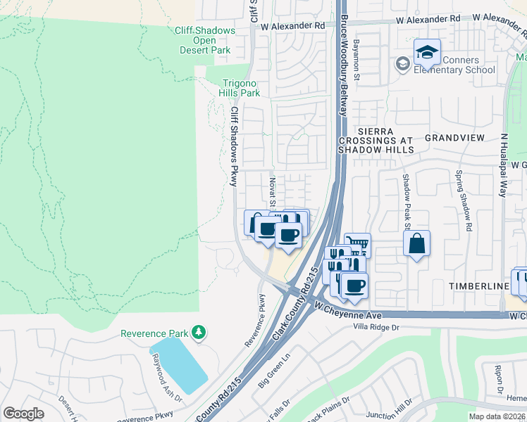 map of restaurants, bars, coffee shops, grocery stores, and more near 3401 Cactus Mountain Street in Las Vegas
