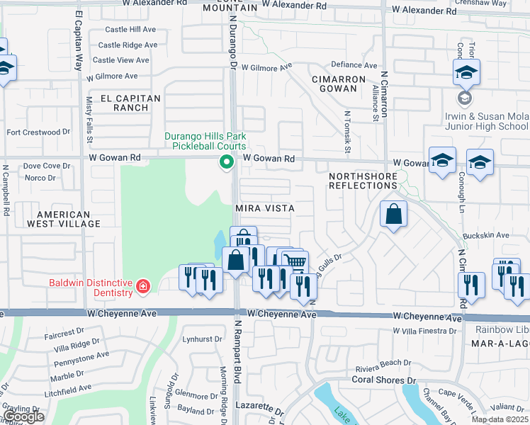map of restaurants, bars, coffee shops, grocery stores, and more near 8441 Blue Island Avenue in Las Vegas
