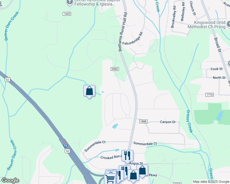 map of restaurants, bars, coffee shops, grocery stores, and more near 891 Bitting Hall Circle in Rural Hall