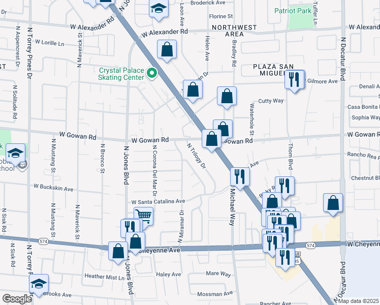 map of restaurants, bars, coffee shops, grocery stores, and more near 3528 North Miramar Drive in Las Vegas