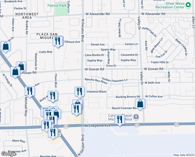 map of restaurants, bars, coffee shops, grocery stores, and more near 4613 Golden Palomino Lane in North Las Vegas