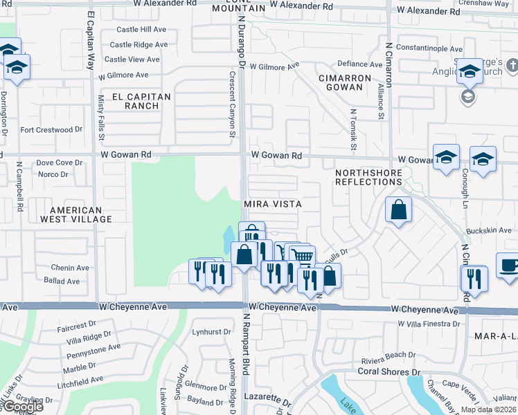 map of restaurants, bars, coffee shops, grocery stores, and more near 8465 Blue Island Avenue in Las Vegas