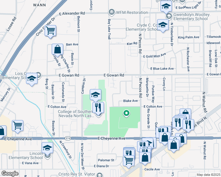 map of restaurants, bars, coffee shops, grocery stores, and more near 3505 Rio Robles Drive in North Las Vegas