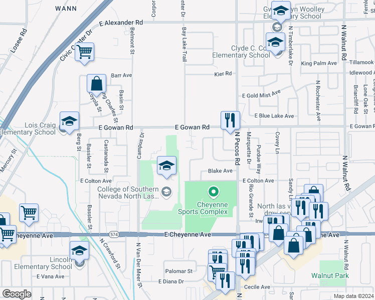map of restaurants, bars, coffee shops, grocery stores, and more near 3501 Rio Robles Drive in North Las Vegas