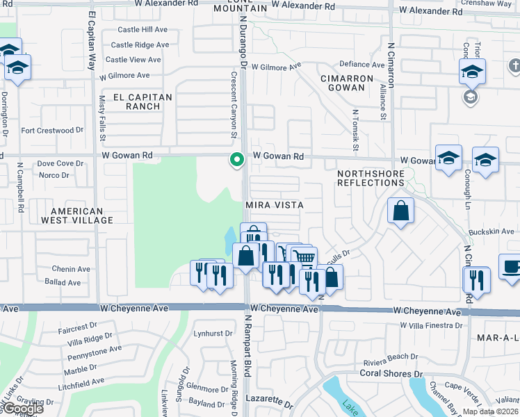 map of restaurants, bars, coffee shops, grocery stores, and more near 8465 Blue Island Avenue in Las Vegas