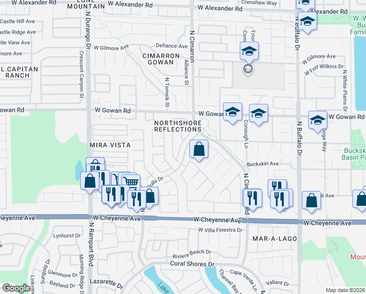 map of restaurants, bars, coffee shops, grocery stores, and more near 3432 Coconino Lane in Las Vegas